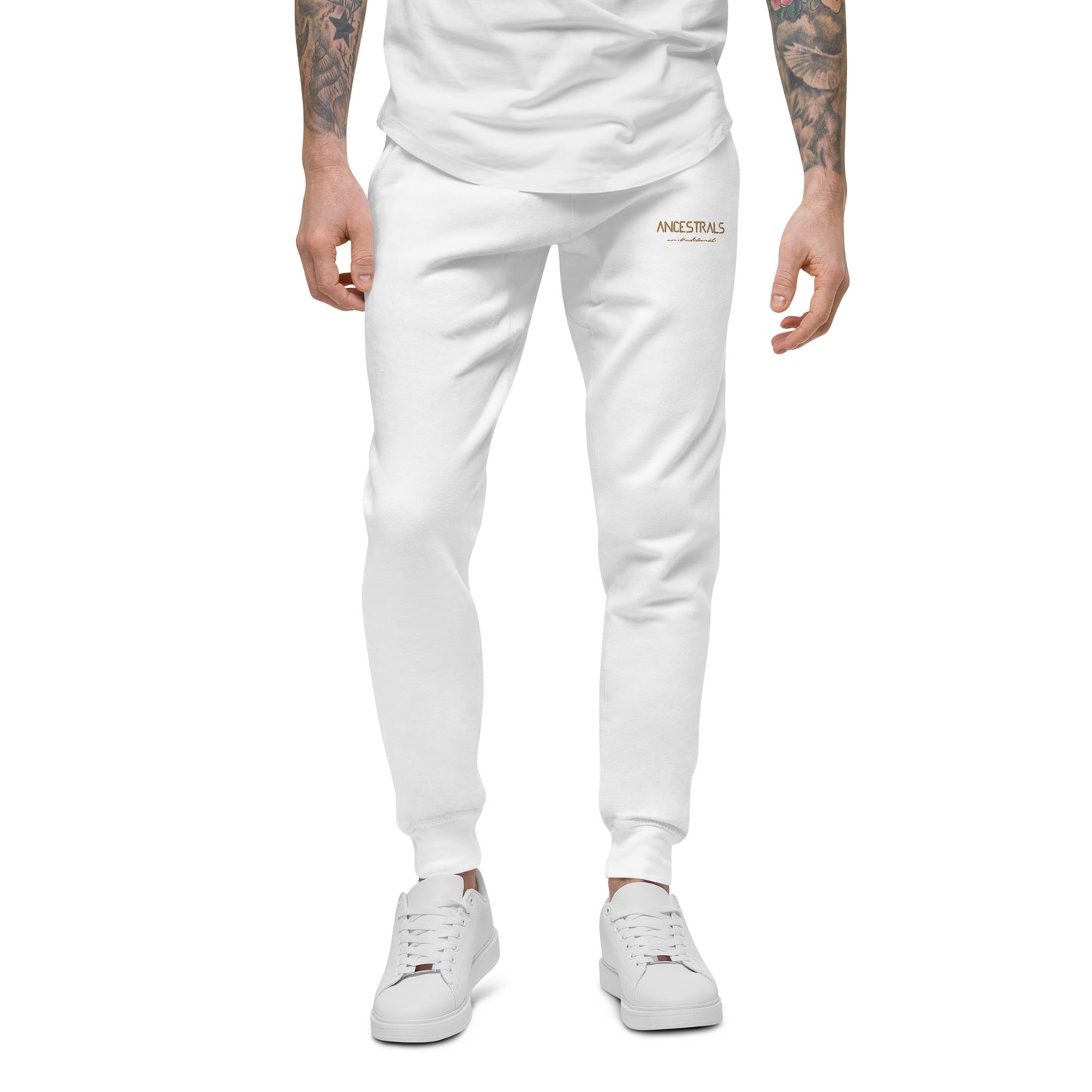 Pantalón de chándal unisex Ancestrals " texto oro viejo" Blanco
