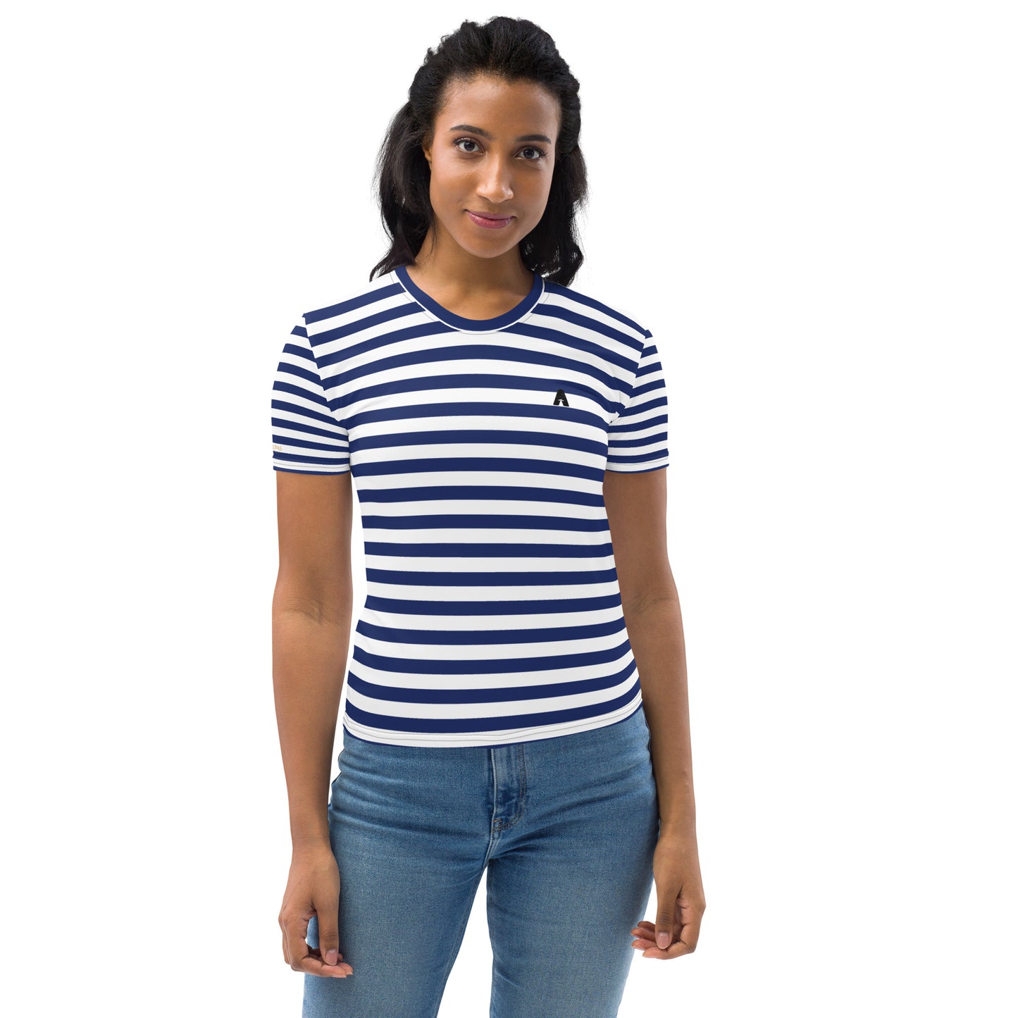 Women's T-shirt "Ancestrals, Navy Blue and White Lines."