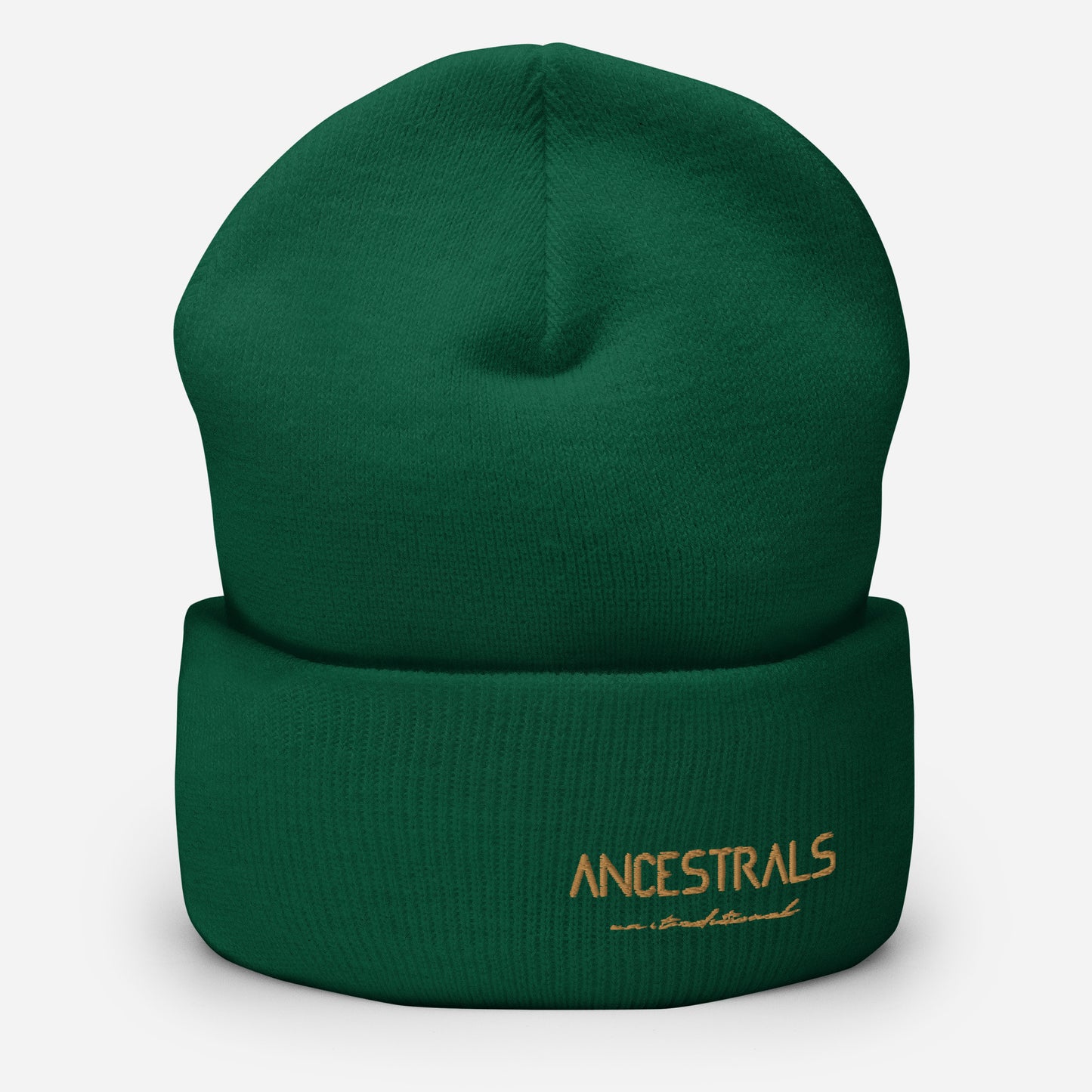 Gorro con borde vuelto "Ancestrals, texto oro viejo"