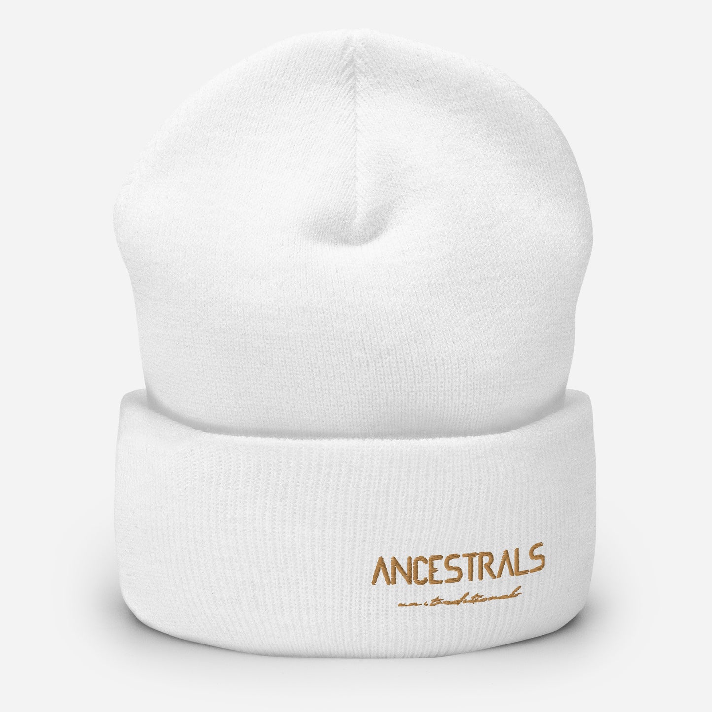 Gorro con borde vuelto "Ancestrals, texto oro viejo"