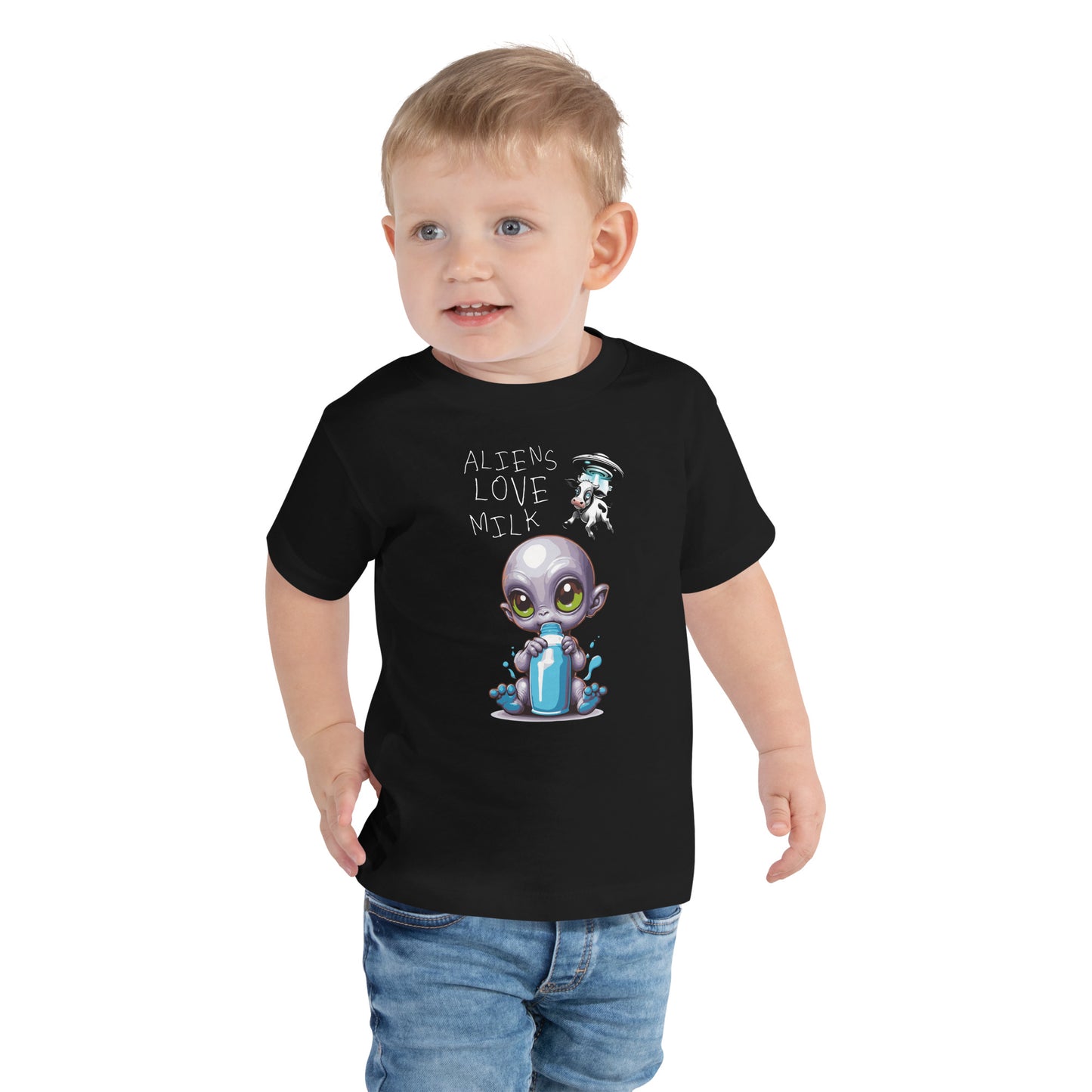 Camiseta de manga corta para niños 2-5 años "aliens love milk"