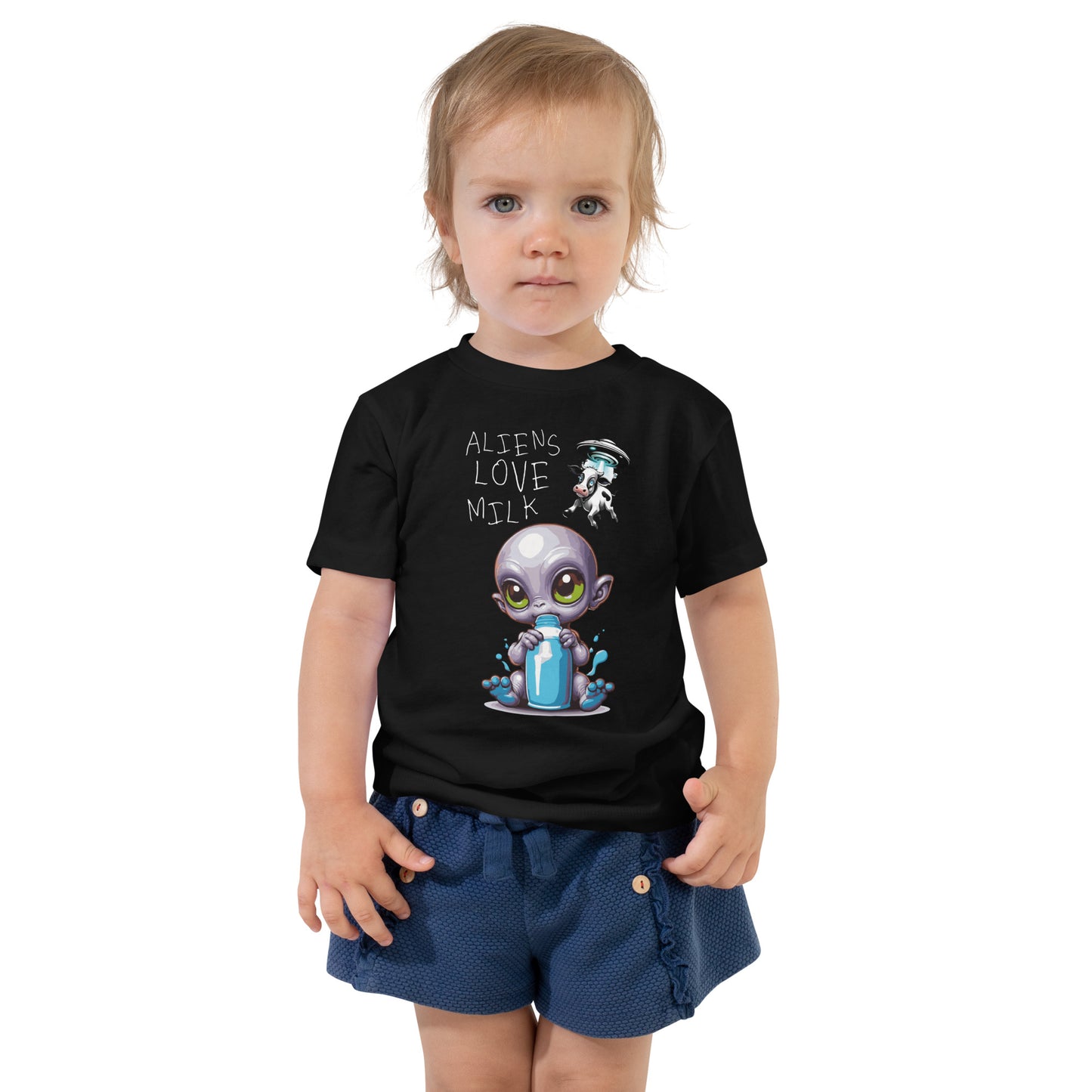 Short-sleeved T-shirt for children 2-5 years "aliens love milk"