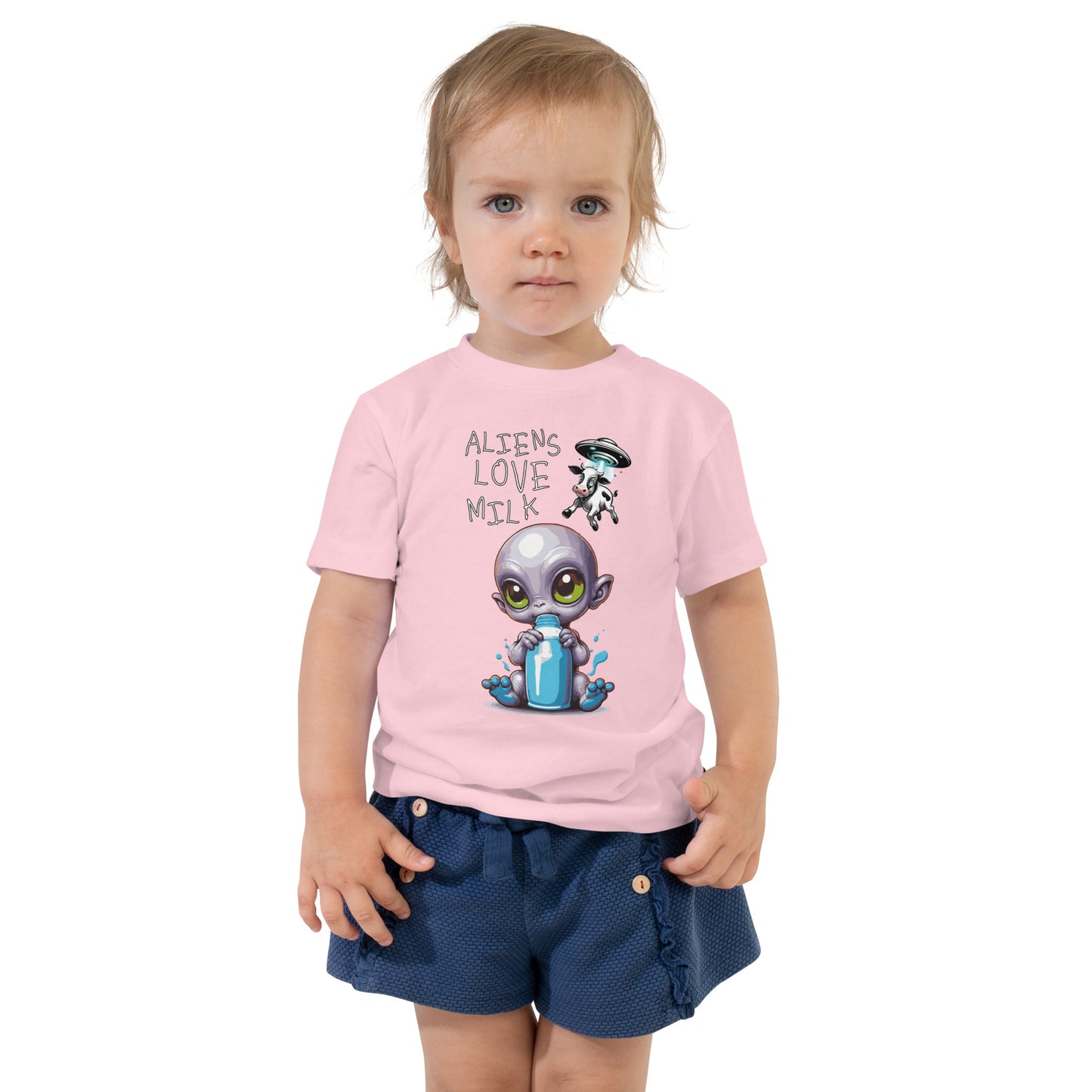 Camiseta de manga corta para niños 2-5 años "aliens love milk"