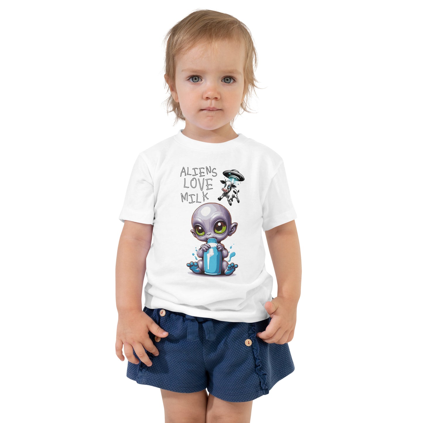 Kurzarm-T-Shirt für Kinder 2-5 Jahre „Aliens Love Milk“