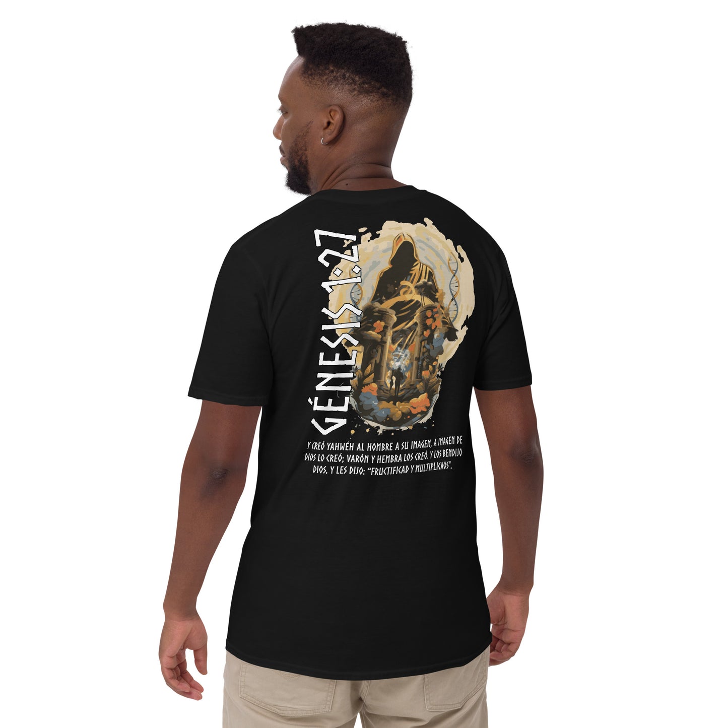 Genesis 1:27 „Spanischer Text“ Unisex-Kurzarm-T-Shirt