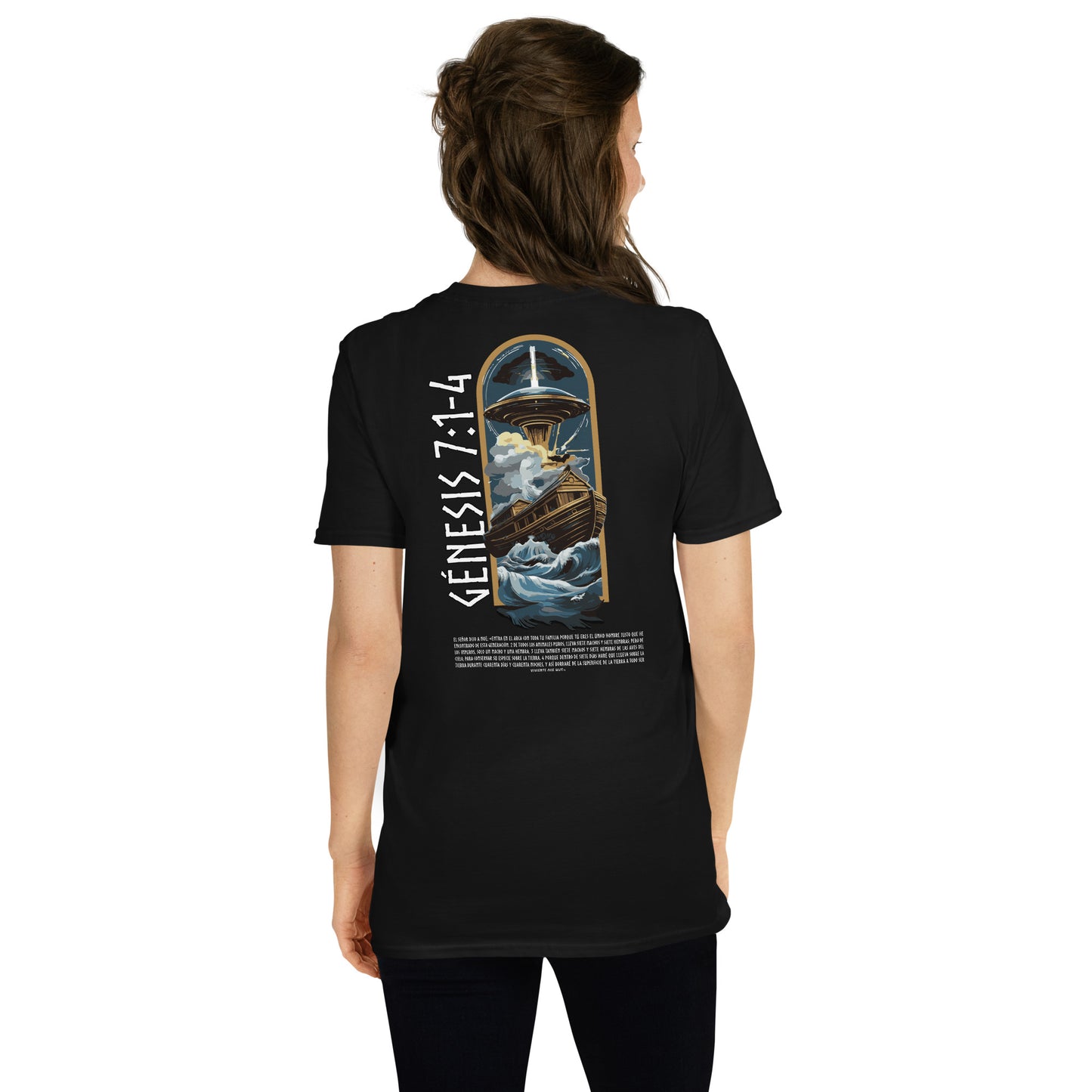 Genesis 7:1-4 „Spanischer Text“ Unisex-Kurzarm-T-Shirt