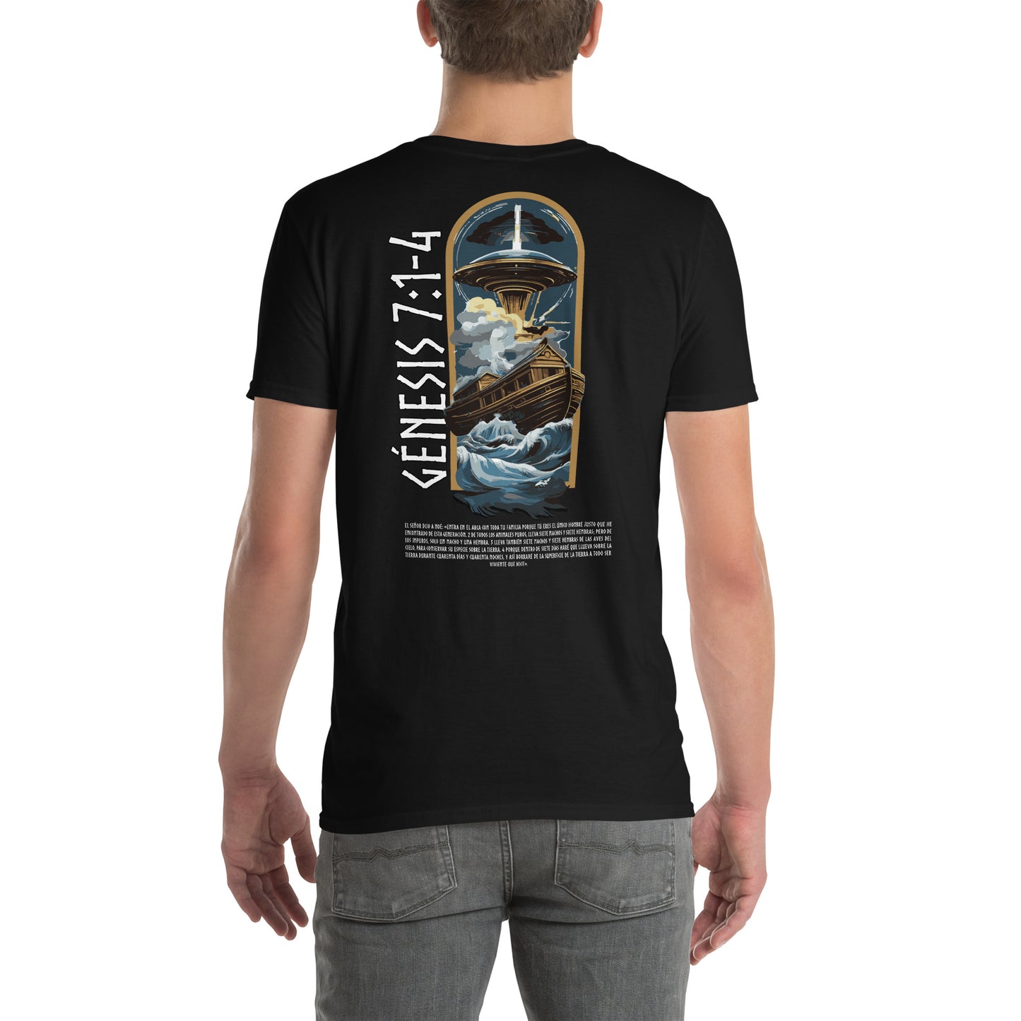 Genesis 7:1-4 „Spanischer Text“ Unisex-Kurzarm-T-Shirt