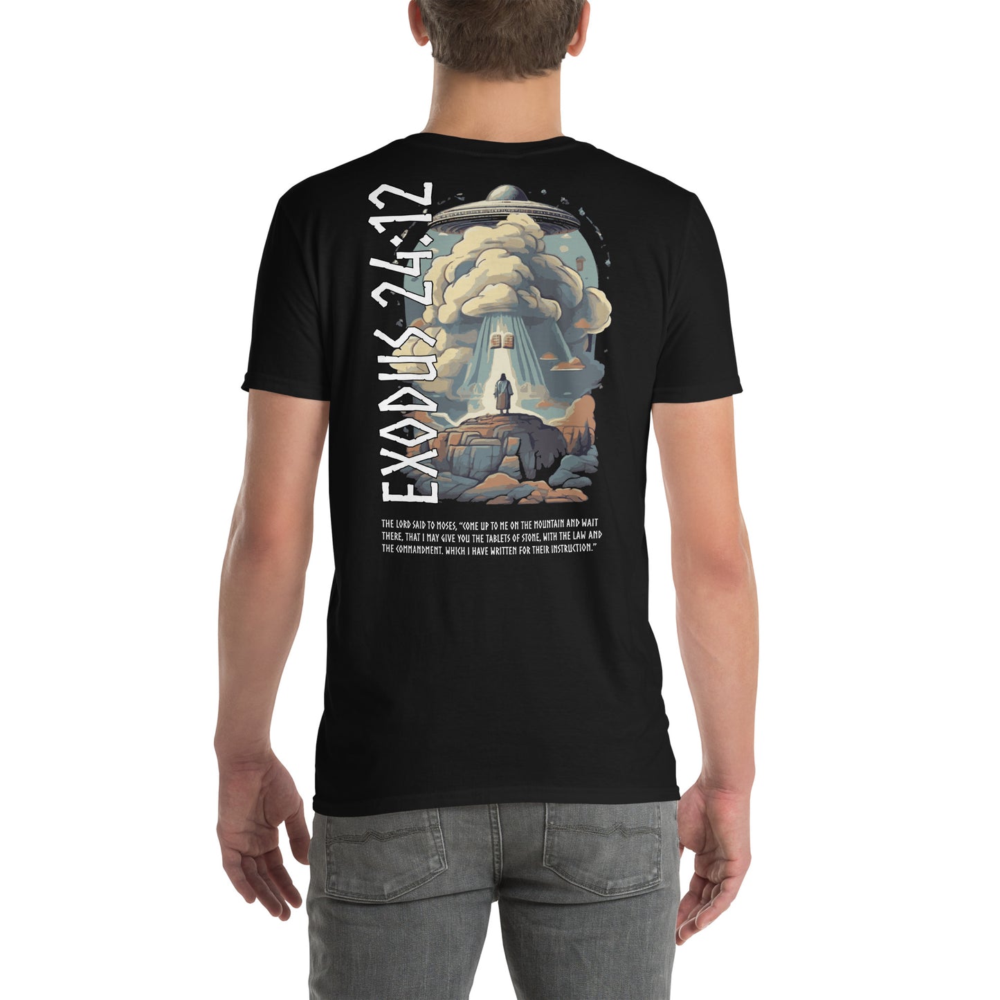 Unisex-Kurzarm-T-Shirt Exodus 24:12 „Englischer Text“