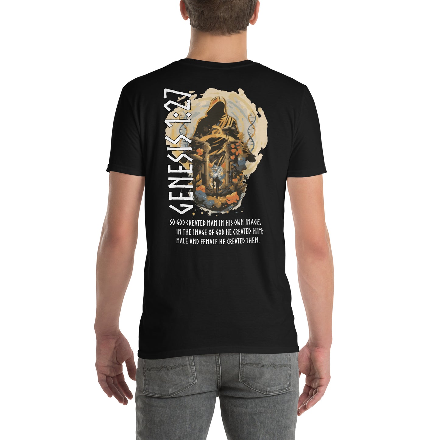 Genesis 1:27 „Englischer Text“ Unisex-Kurzarm-T-Shirt