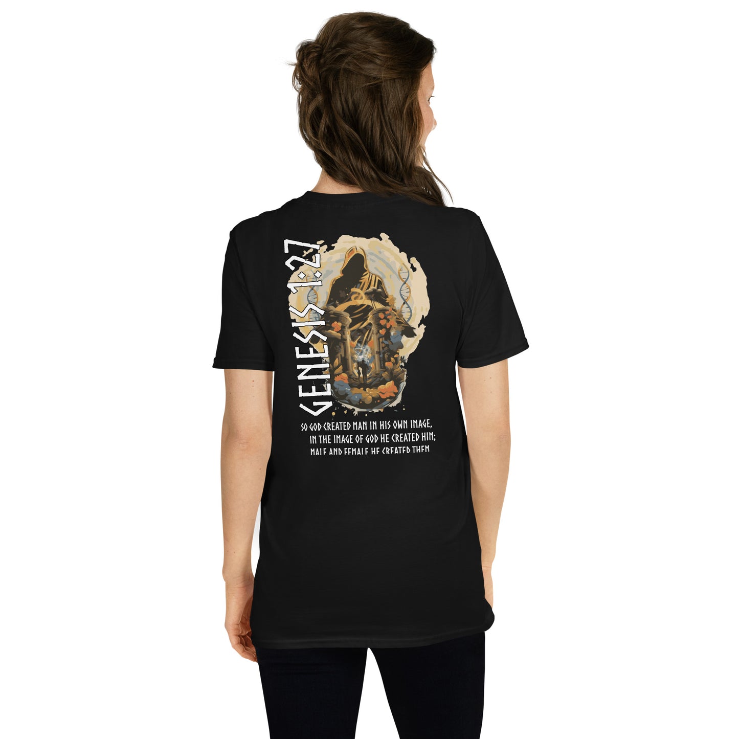 Genesis 1:27 „Englischer Text“ Unisex-Kurzarm-T-Shirt