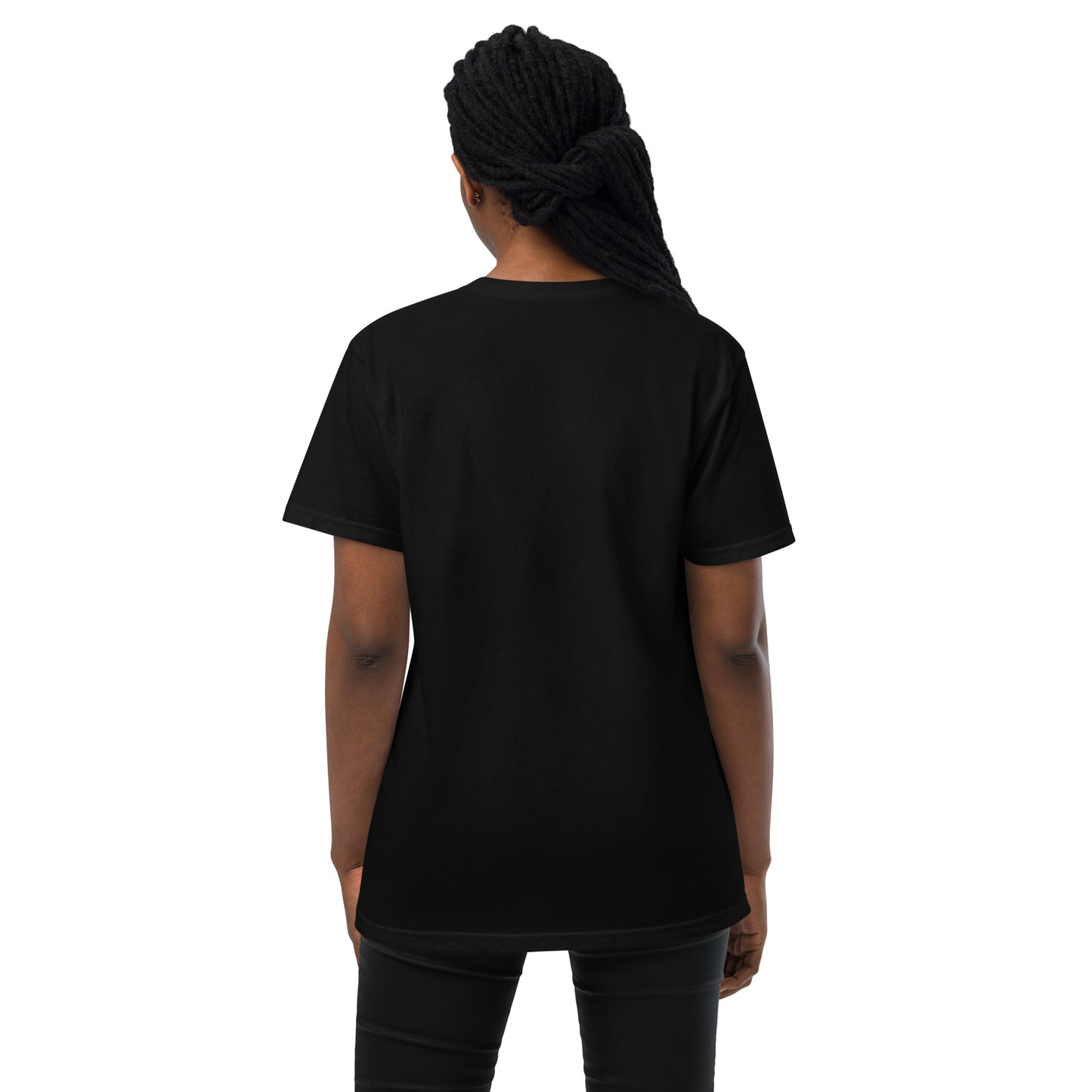 "Ancestrals, black and white text" unisex dyed pocket t-shirt