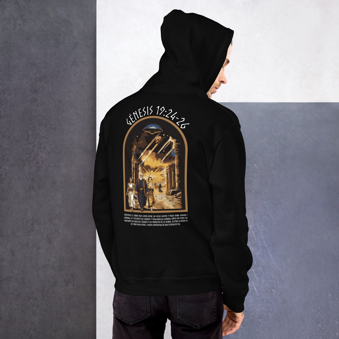 Sudadera con capucha unisex Génesis 19:24-26  "texto español"