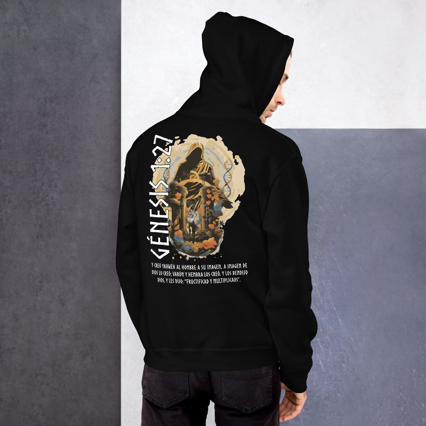 Unisex Hoodie Genesis 1:27 „Spanischer Text“