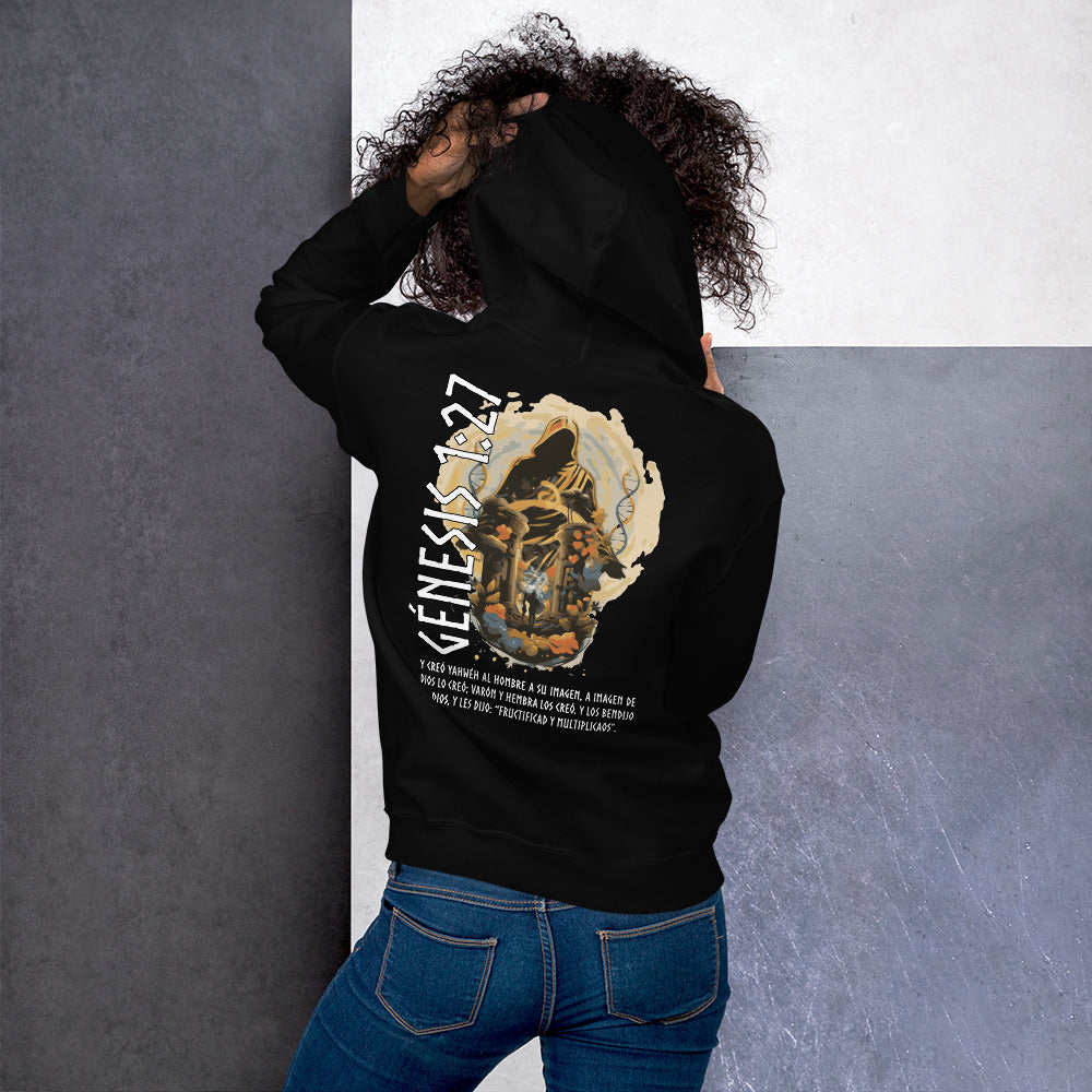 Unisex Hoodie Genesis 1:27 „Spanischer Text“