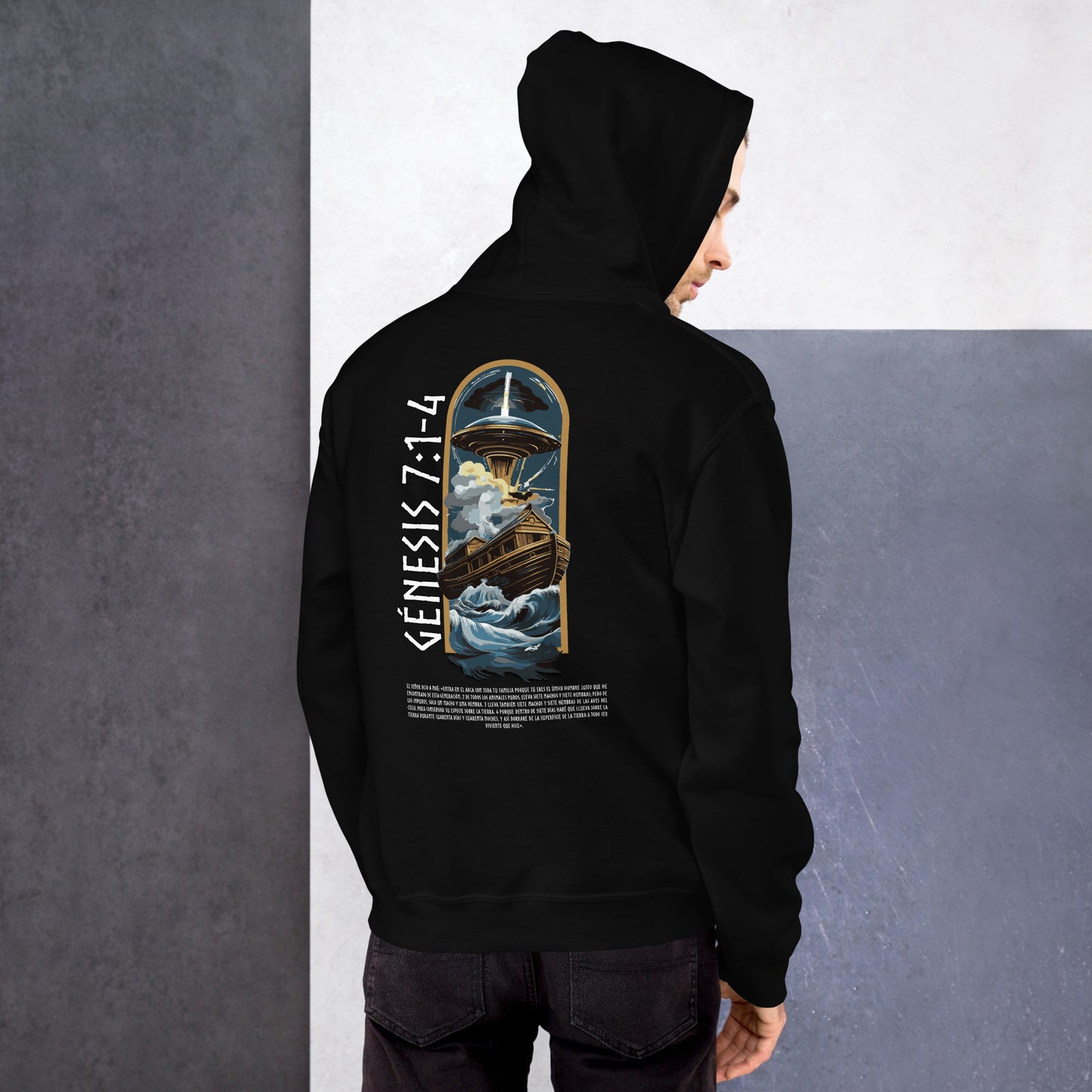 Unisex Hoodie Genesis 7:1-4 „Spanischer Text“