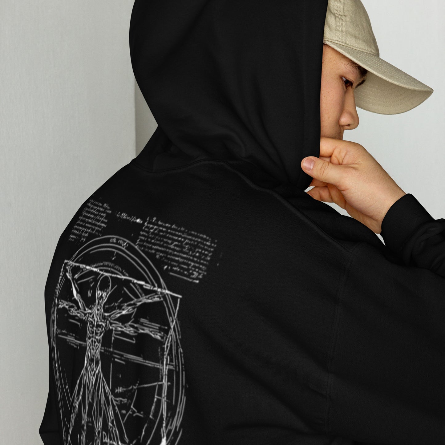 Unisex hoodie "Vitruvian alien, black line"