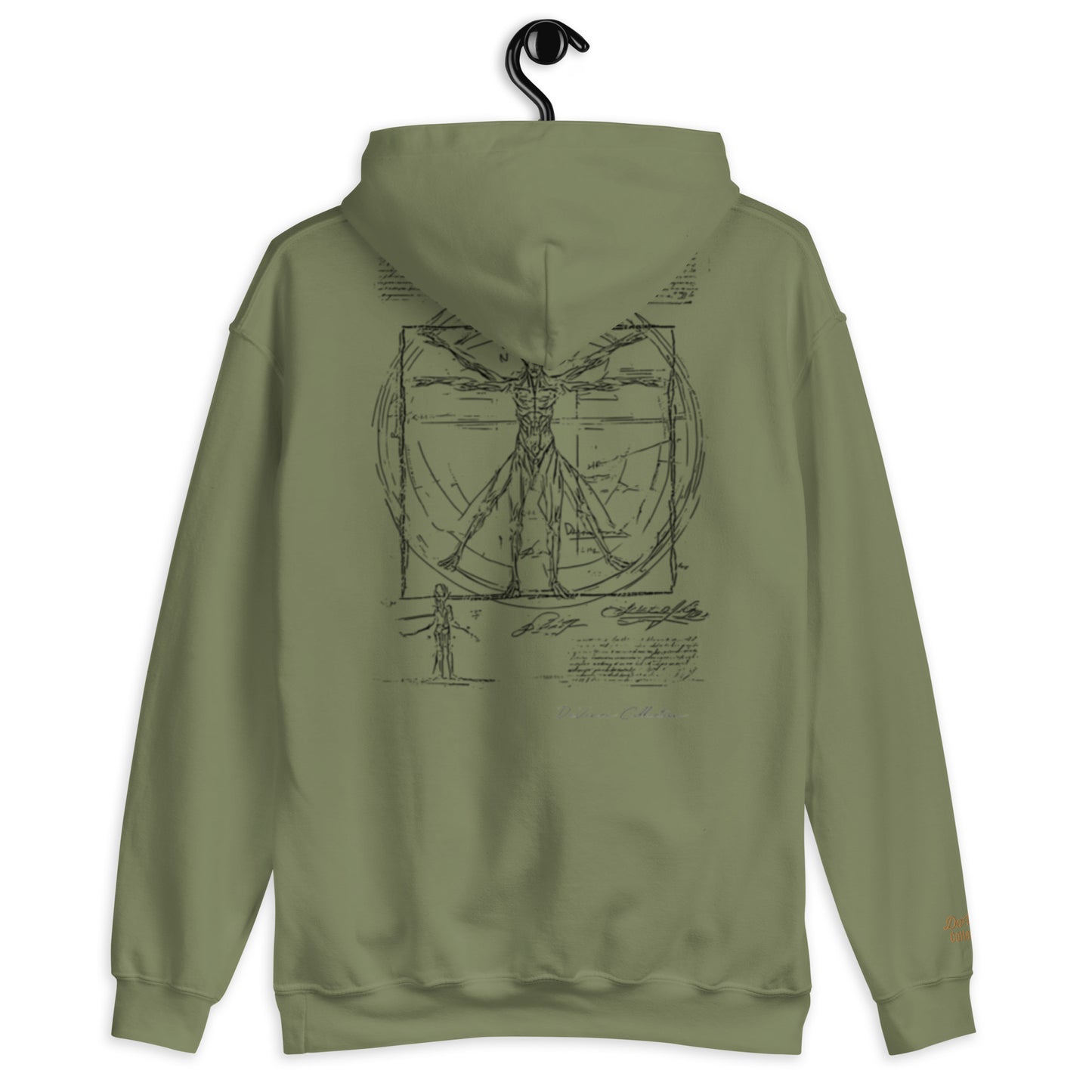 Unisex Kapuzenpullover „Vitruvian Alien, schwarze Linie“