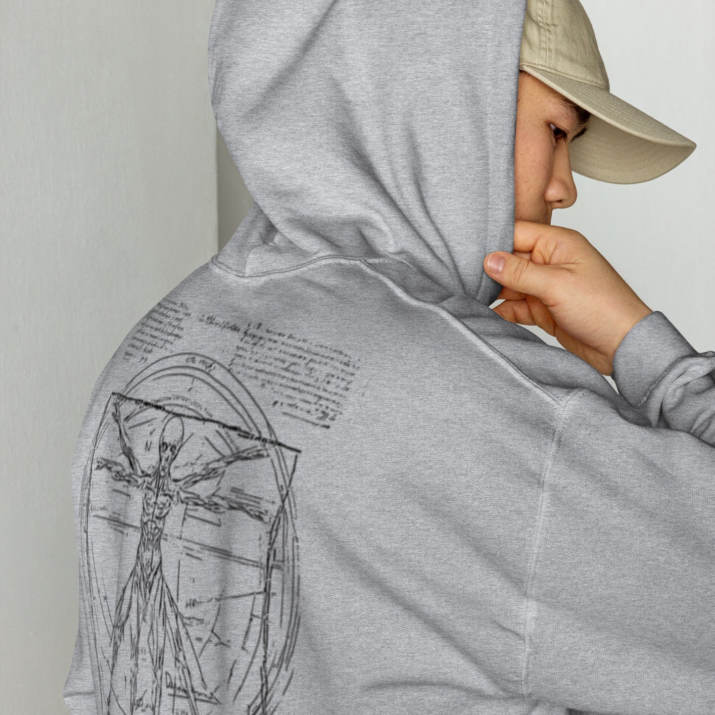 Unisex Kapuzenpullover „Vitruvian Alien, schwarze Linie“