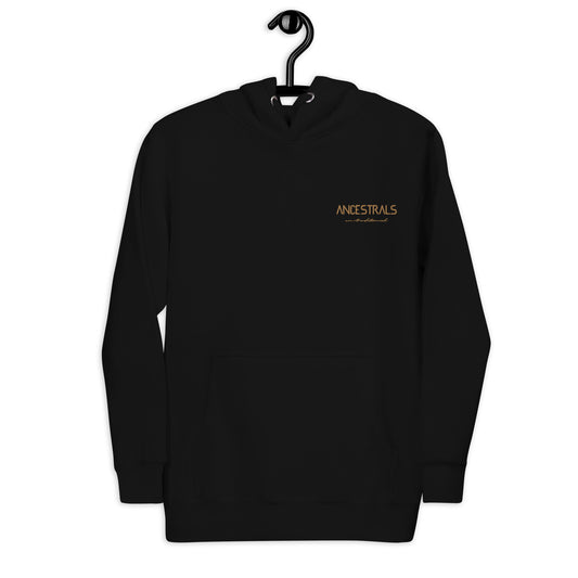 Sudadera con capucha unisex "Ancestrals, texto oro viejo"