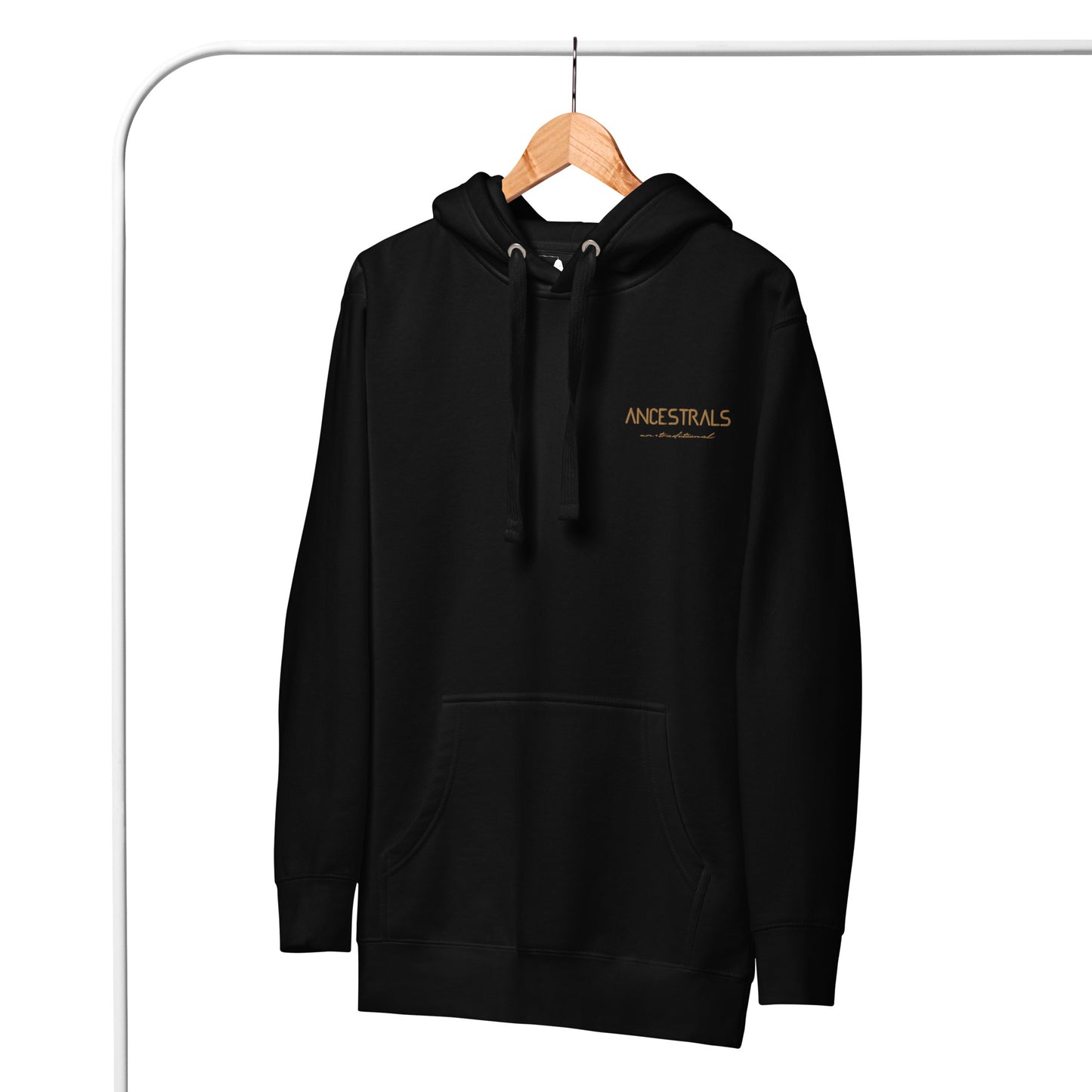 Sudadera con capucha unisex "Ancestrals, texto oro viejo"