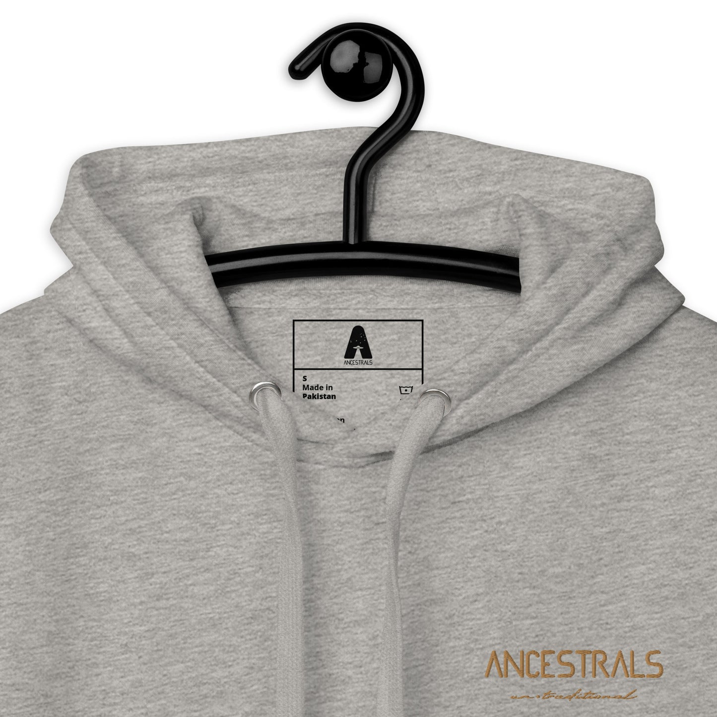 Sudadera con capucha unisex "Ancestrals, texto oro viejo"