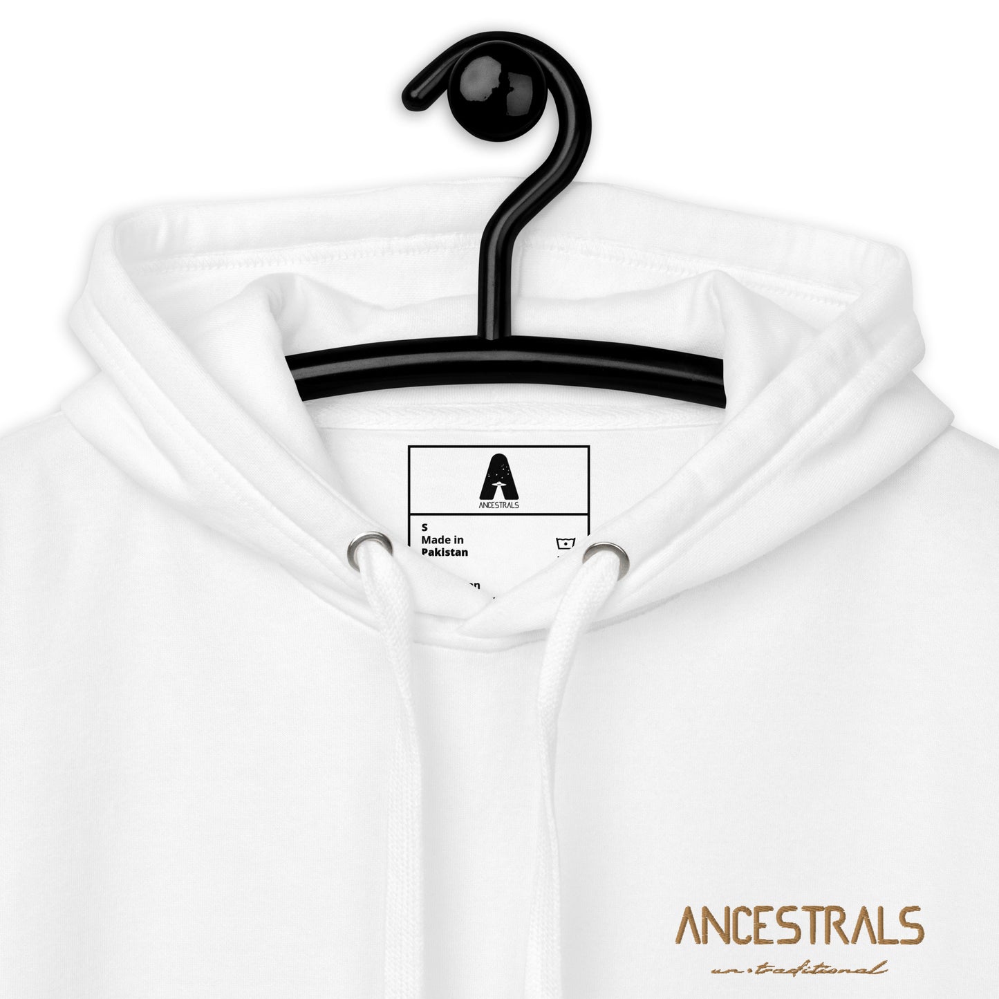 Sudadera con capucha unisex "Ancestrals, texto oro viejo"