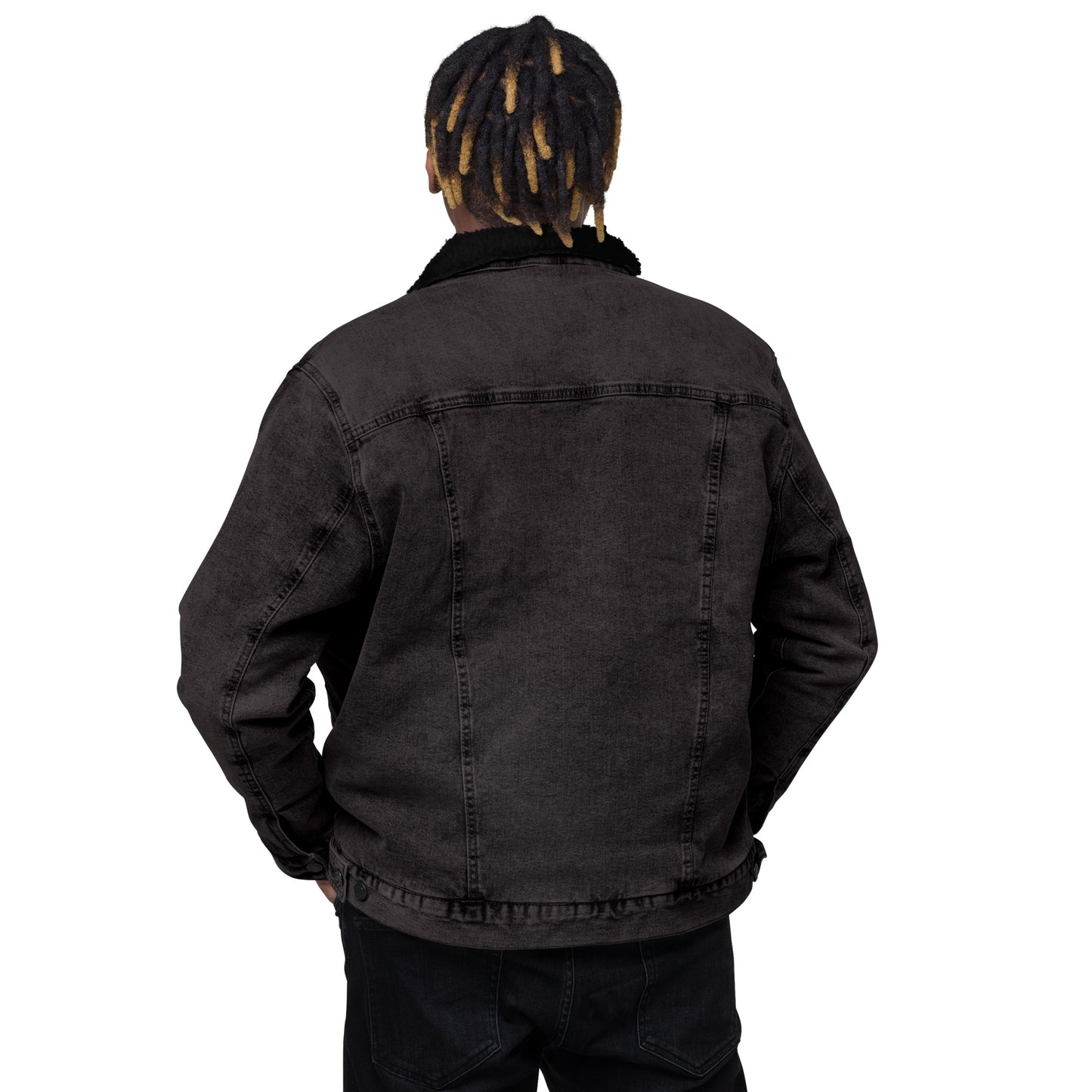 Ancestrals Unisex Shearling-Jeansjacke „Old Gold Text“