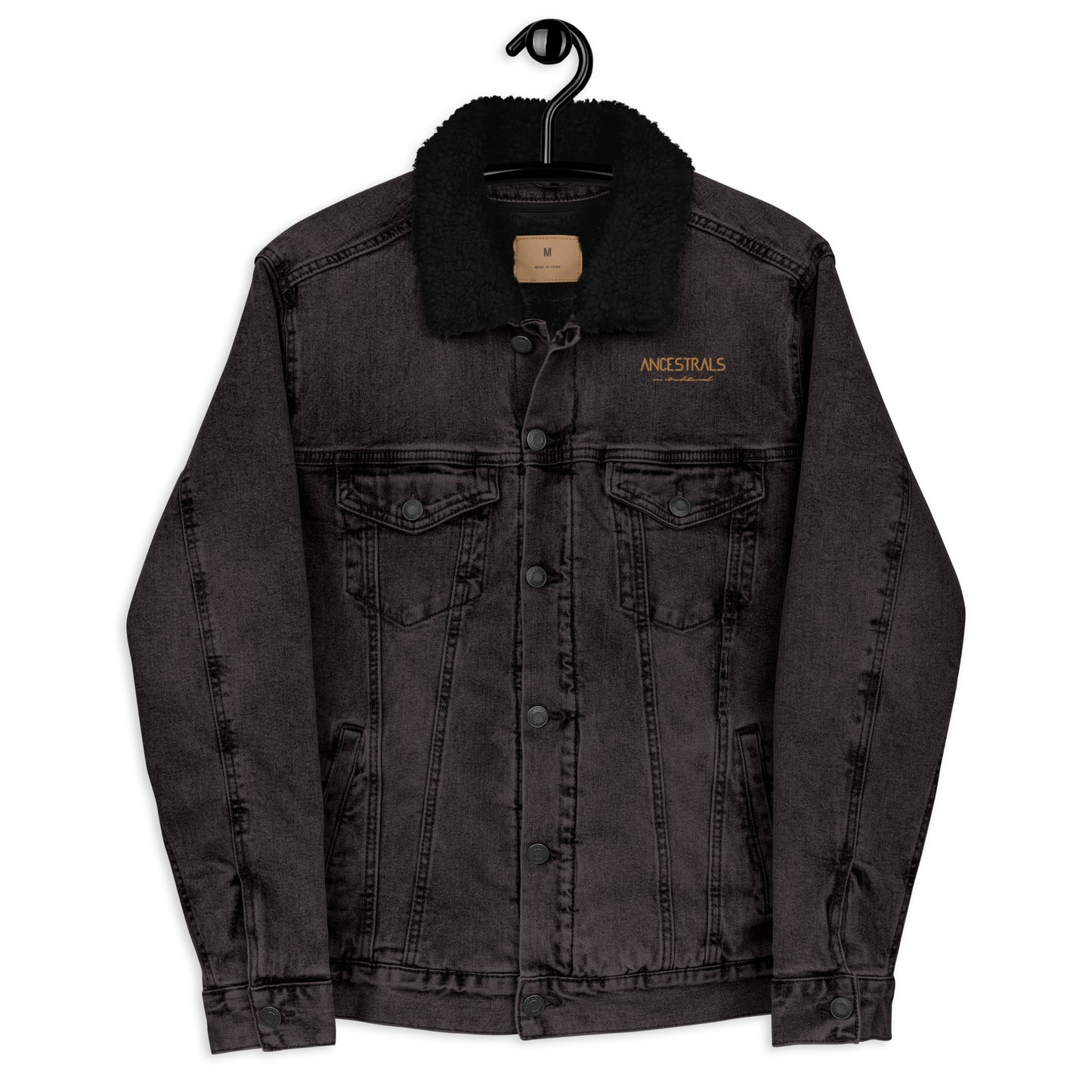 Ancestrals Unisex Shearling-Jeansjacke „Old Gold Text“